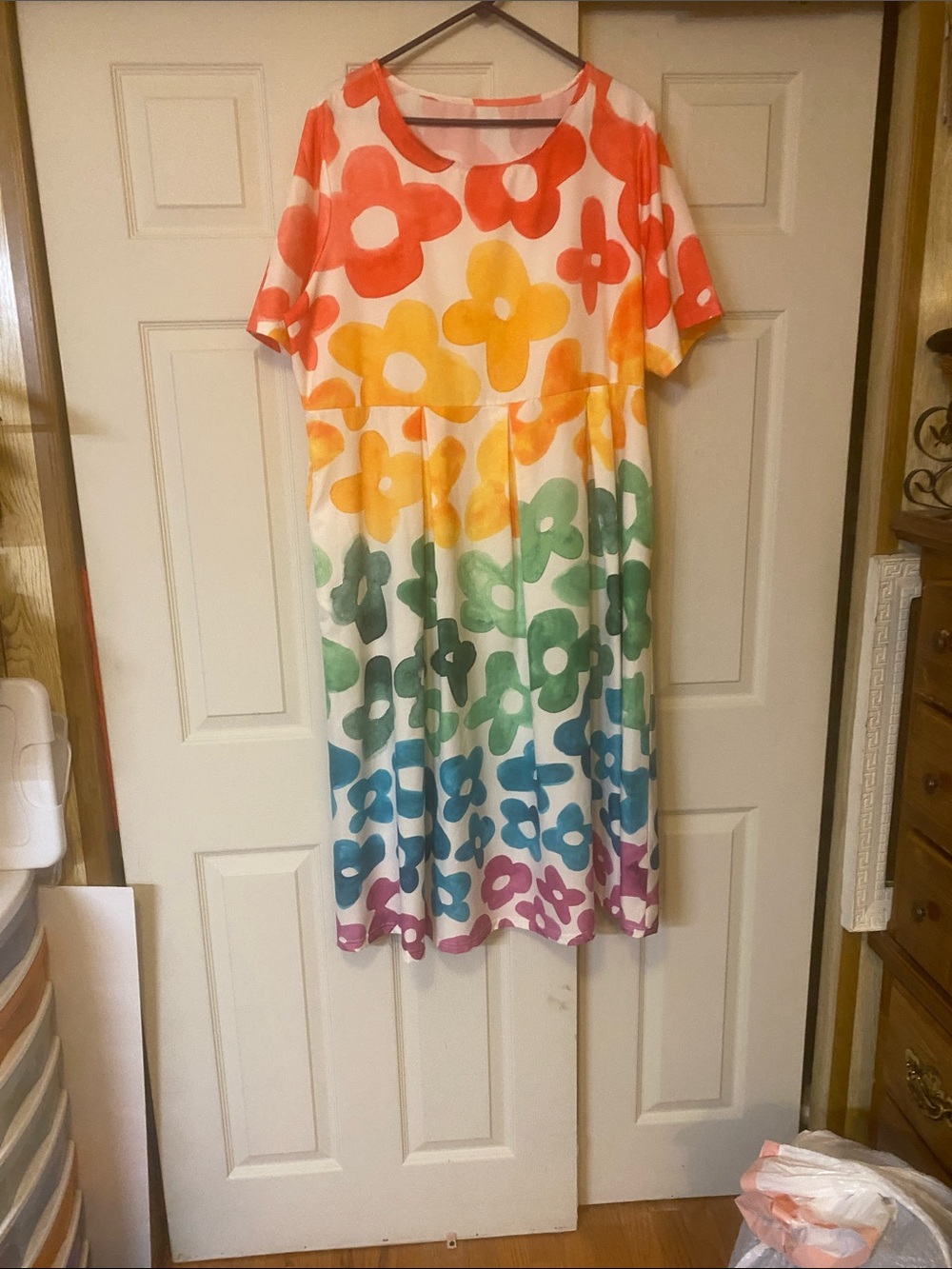 SHEIN Multicolor Floral Midi Dress - Orange Yellow Green Blue Purple